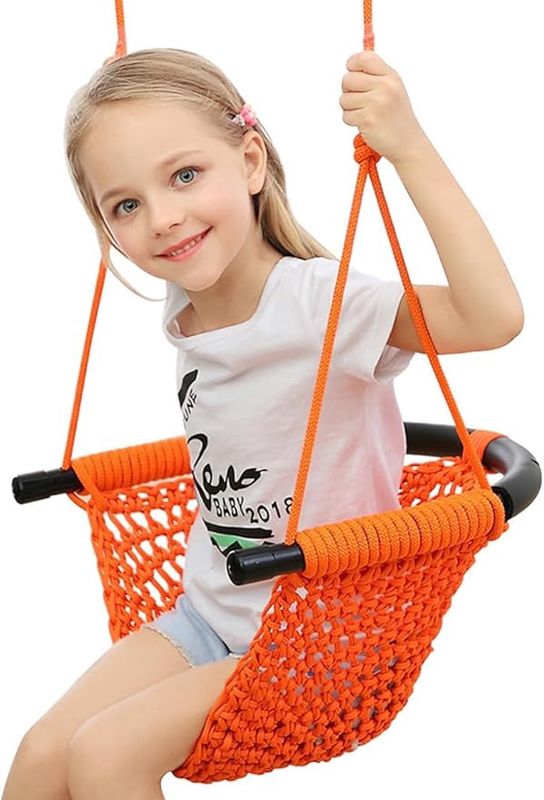 Hand-Knitting Toddler Swing, Swing for Kids with Adjustable Ropes, Heavy Duty Rope