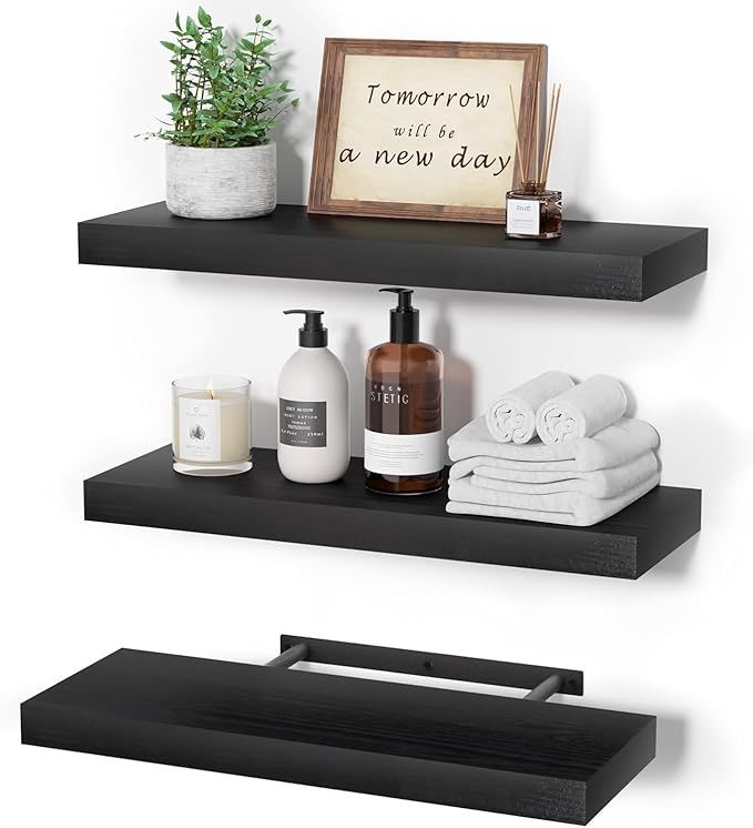 upsimples 23.6&quot; L Black Wooden Floating Shelves with Invisible Brackets
