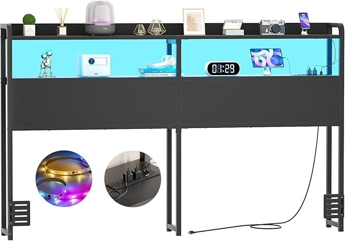 Cyclysio Headboard for Queen Size Bed Frame with Power Outlet and LED Lights