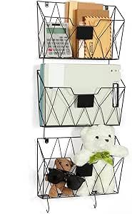 Hanging Wall File Holder Wall Mount Metal Wall File Organizer 3 Pockets Mail Organizer