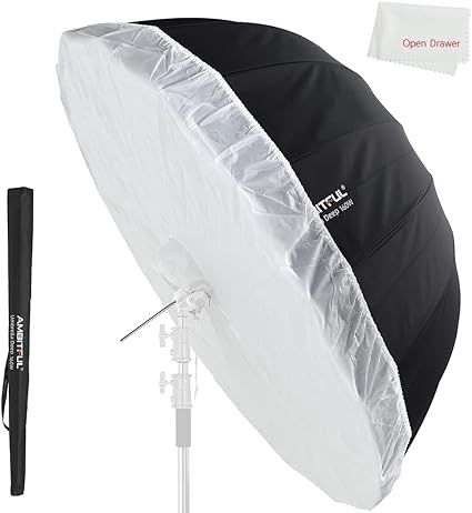 AMBITFUL Parabolic UB-160W 62in Silver Black Reflective Umbrella With Diffuser Cover