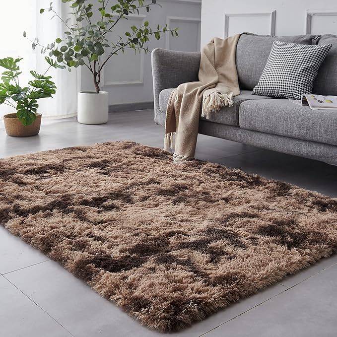 TABAYON Extra Large Shag Area Rug, 9x12 Feet Tie-Dyed Coffee Indoor Ultra Soft Plush