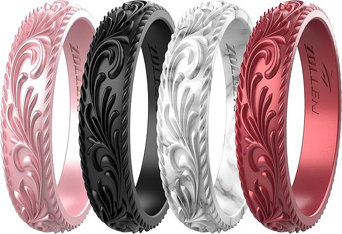 Zollen Silicone Wedding Rings for Women 4/7 Packs -Metallic Stackable Silicone Size 6