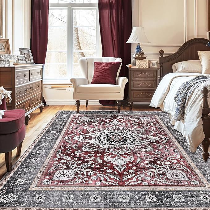 5x7 Living Room Vintage Rug with Rubber Backing