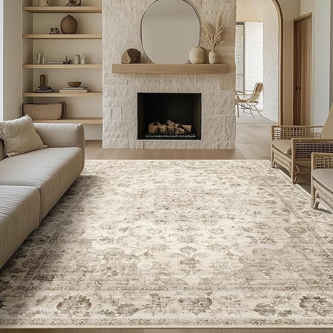 8x10 Washable Area Rug for Living Room Bedroom - Beige Neutral