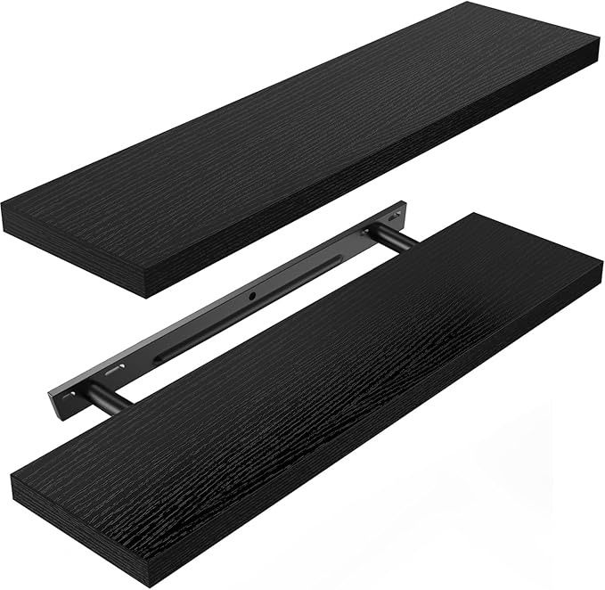 AMADA HOMEFURNISHING Floating Shelves Black - L 23.6in Wall Shelf Deep- Set of 2