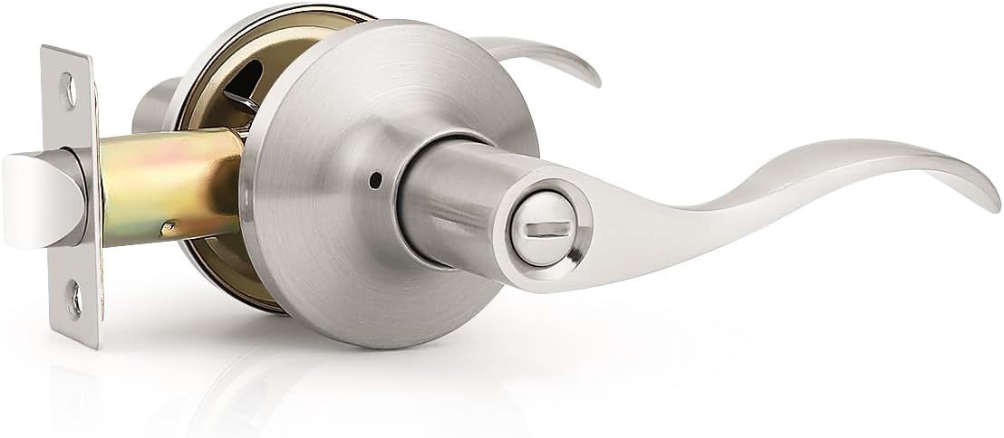 Mengico 1 Pack Satin Nickel Privacy Door Lever, Modern Interior Door Knobs for Bedroom
