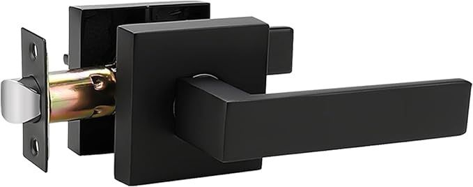 Probrico Square Passage Door Lock for Interior Door Hallway or Closet, Keyless Matte Black
