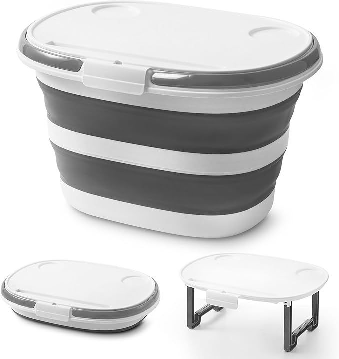 Upgraded 16L Collapsible Mop Bucket with Multi-Functional Lid, 4-in-1 Foldable Silicone Tub