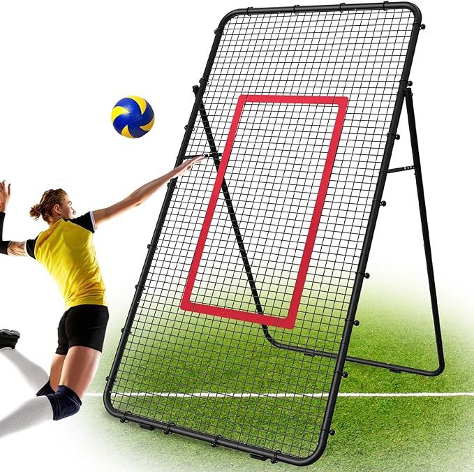Adjustable Volleyball Rebounder Net 7x4 FT, Steel Frame &amp; High-Tension PE Netting