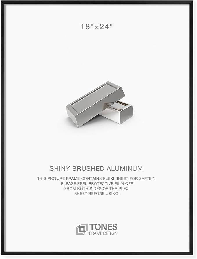 TONES FRAME DESIGN 18x24 Picture Frame (Shiny Brushed Aluminum), Black Metal