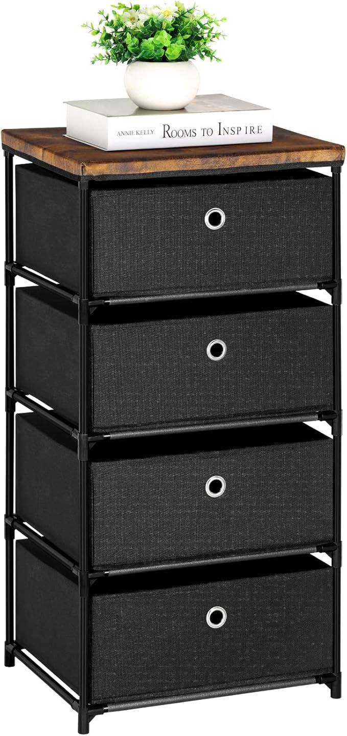 HAITRAL Fabric Storage Chest, 4xDrawers Clothes Organizer - 4 Drawers Storage Organizer Unit - Black