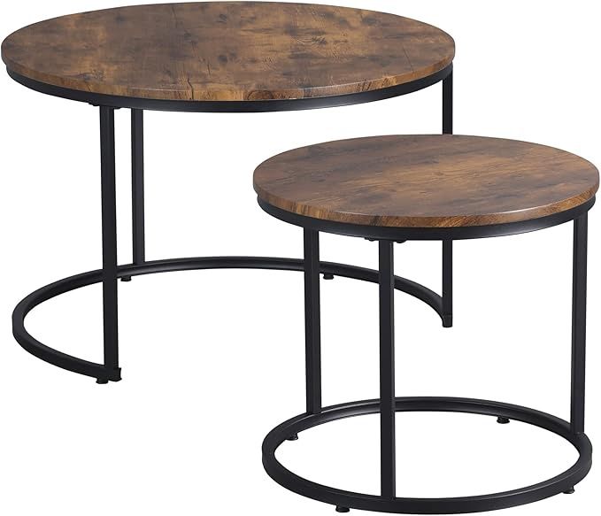 YUDA Nesting Tables, 29&quot; Round Coffee Table - Set of 2