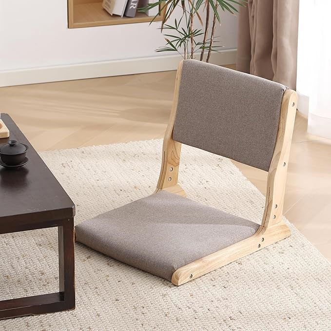 Tatami Floor Chair with Back Support, Foldable Japanese Style Floor Seat - Wood/Grey
