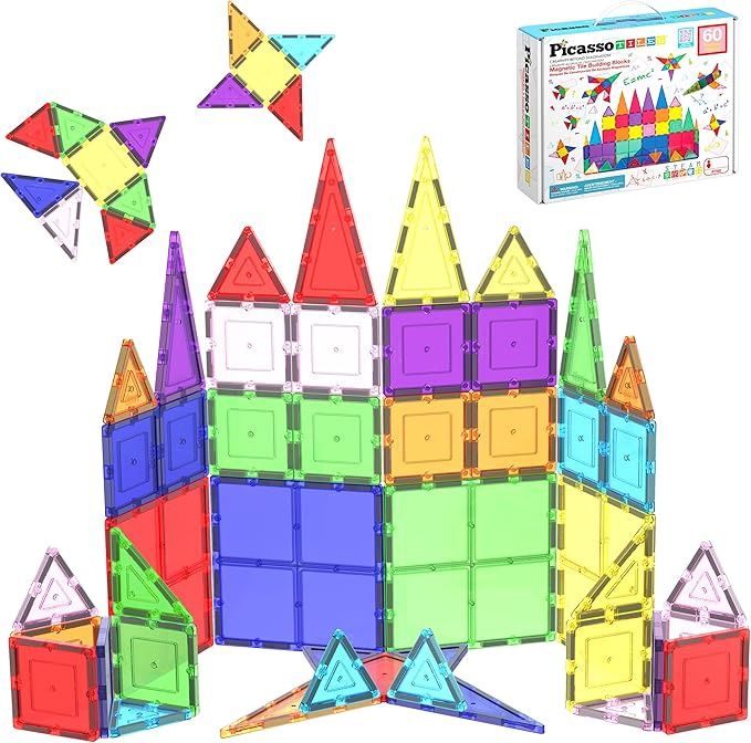PicassoTiles Magnetic Tiles 60pcs Kids Toys Classroom Sensory Toy
