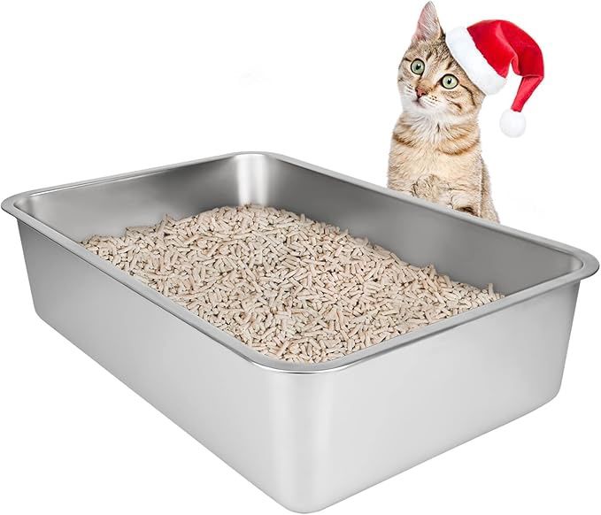 Stainless Steel Cat Litter Box, Metal Cat Litter Tray