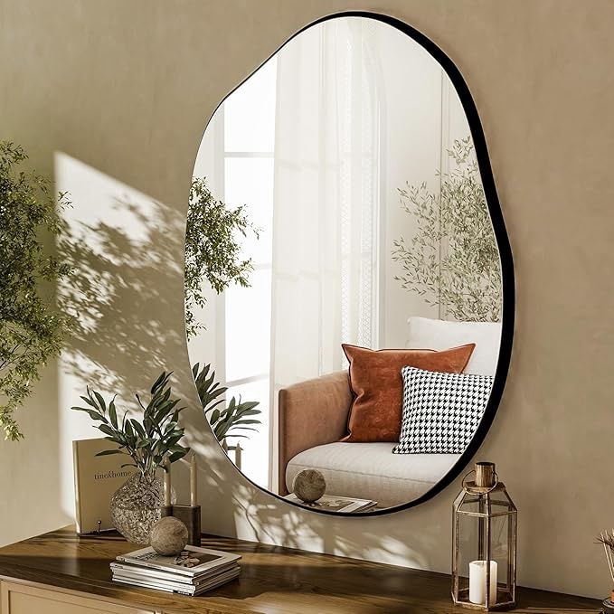 HARRITPURE Irregular Wall Mirror 24&quot;x32&quot; Black Asymmetrical Bathroom Mirror