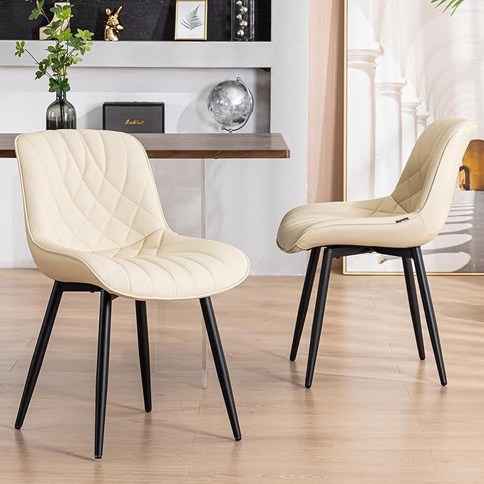 YOUNUOKE Cream Dining Chairs Set of 2, Beige Upholstered Mid Century Modern Kitchen