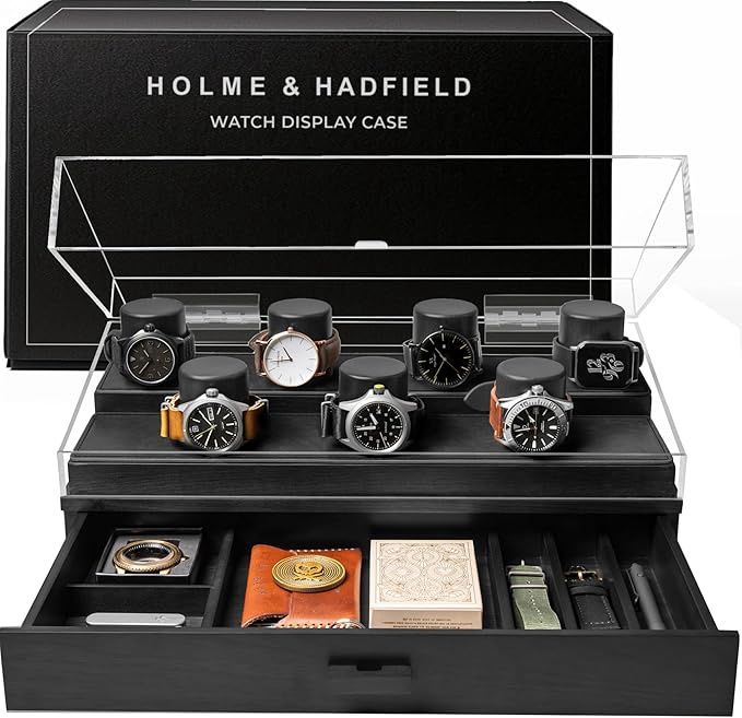Premium 7 Slot Watch Box for Men - Large Wooden Watch Display Case