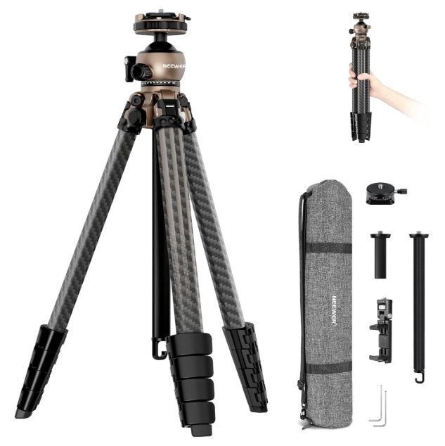 NEEWER LITETRIP LT35 61" Travel Tripod Carbon Fiber w Pan Tilt Low Profile