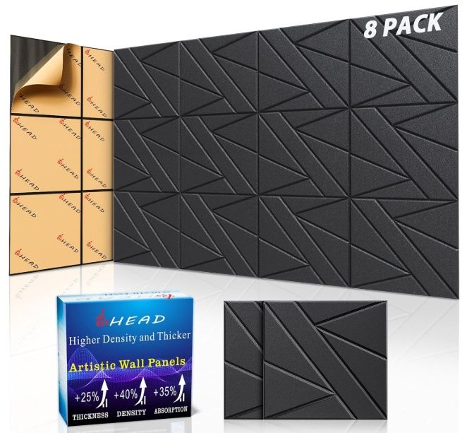 8 Pack Self-Adhesive Soundproof Wall Panels, 12 x 12 x 0.47