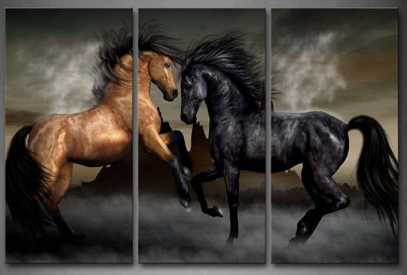 Yellow and Black Horse Play Together Painting