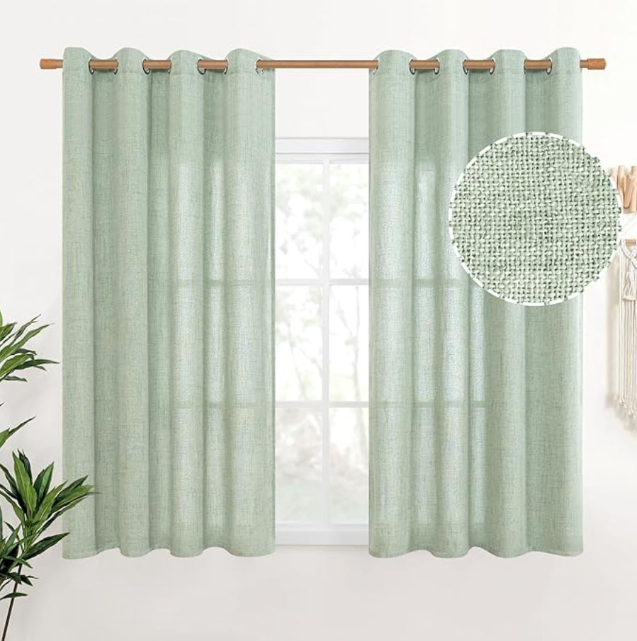 YoungsTex 54 Inch Natural Linen Curtains Sage Green