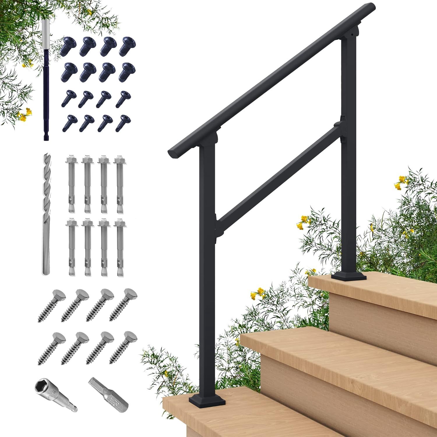 CR Fence and Rail Hand Rails for Outdoor Steps, 3 Step Handrail &amp; Indoor Stair Railing Kit