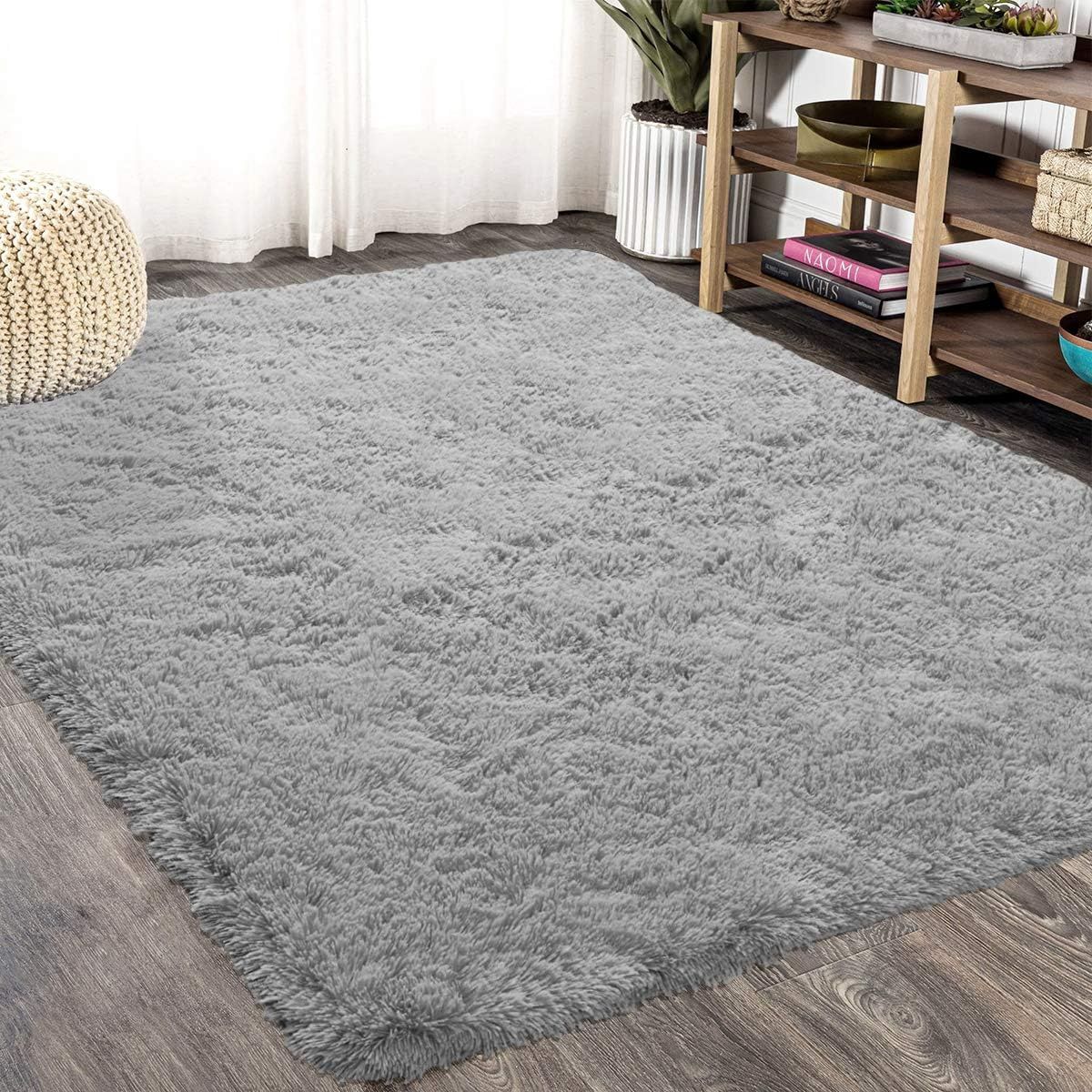 Plush Fluffy Area Rugs for Living Room Ultra Soft Shaggy Bedside Carpet 5.3' x 7.5' Grey