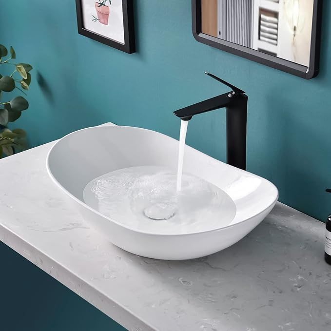 Tysun Large Vessel Sink Oval, 24'' x 14'' Bathroom Sink above Counter, Porcelain Ceramic Bathroom