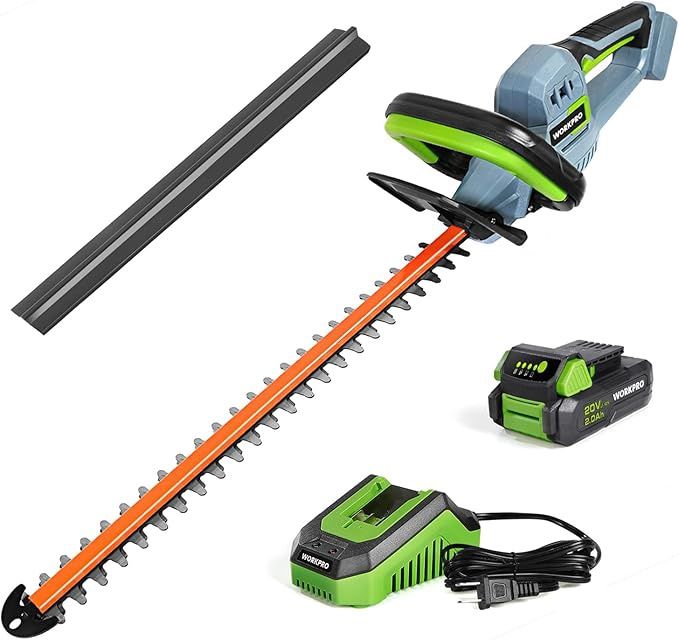 WORKPRO 20V Cordless Hedge Trimmer, 20&quot; Dual Action Blades Electric Hedge Trimmer