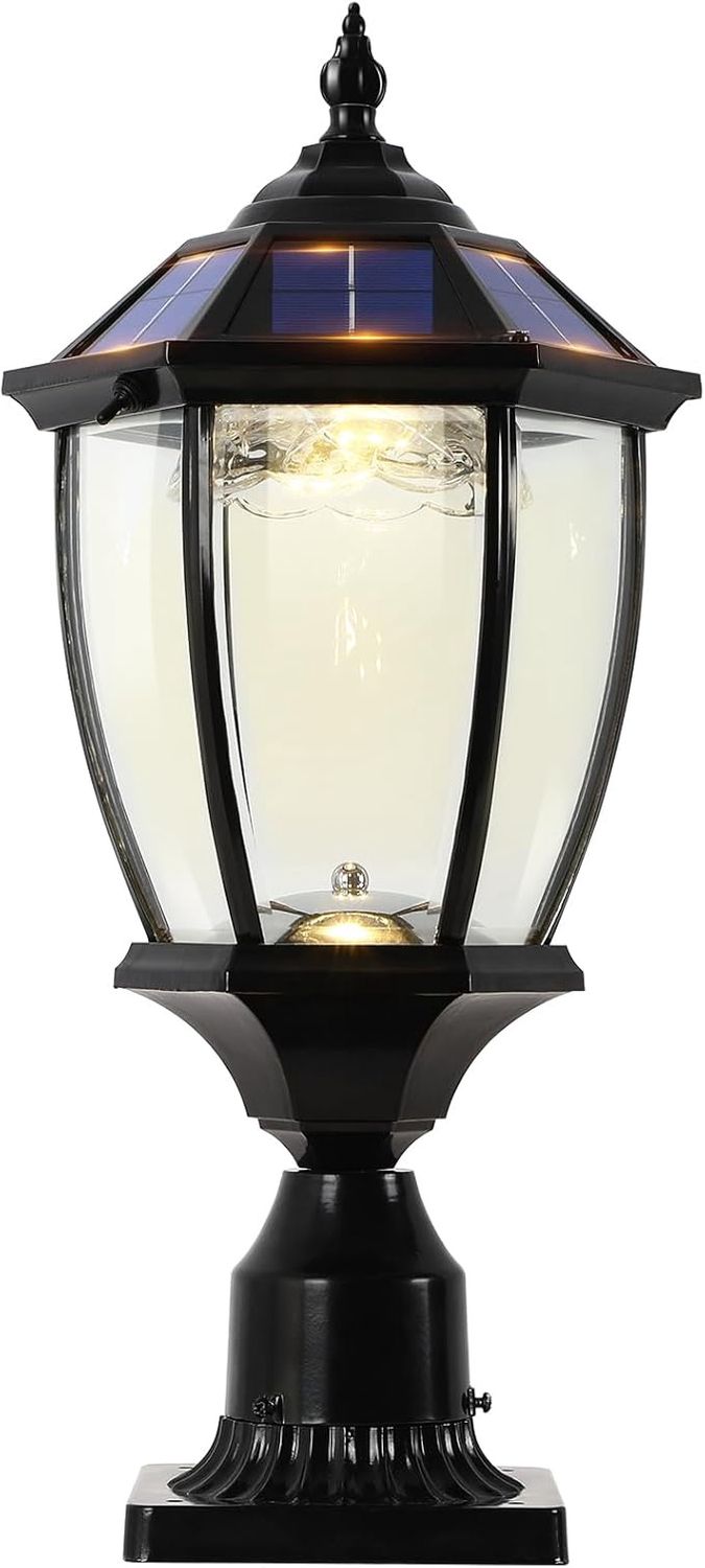Solar Outdoor Lamp Post Light with Dusk to Dawn Photocell, Waterproof Oil-Rubbed