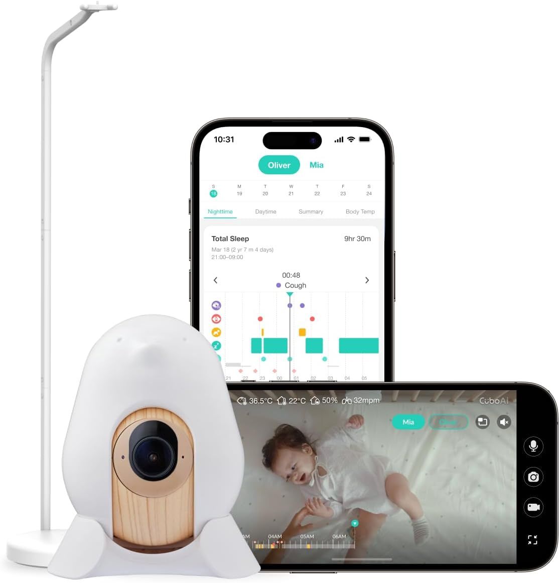 CuboAi 2025 New Model Smart Baby Monitor 3 with Floor Stand