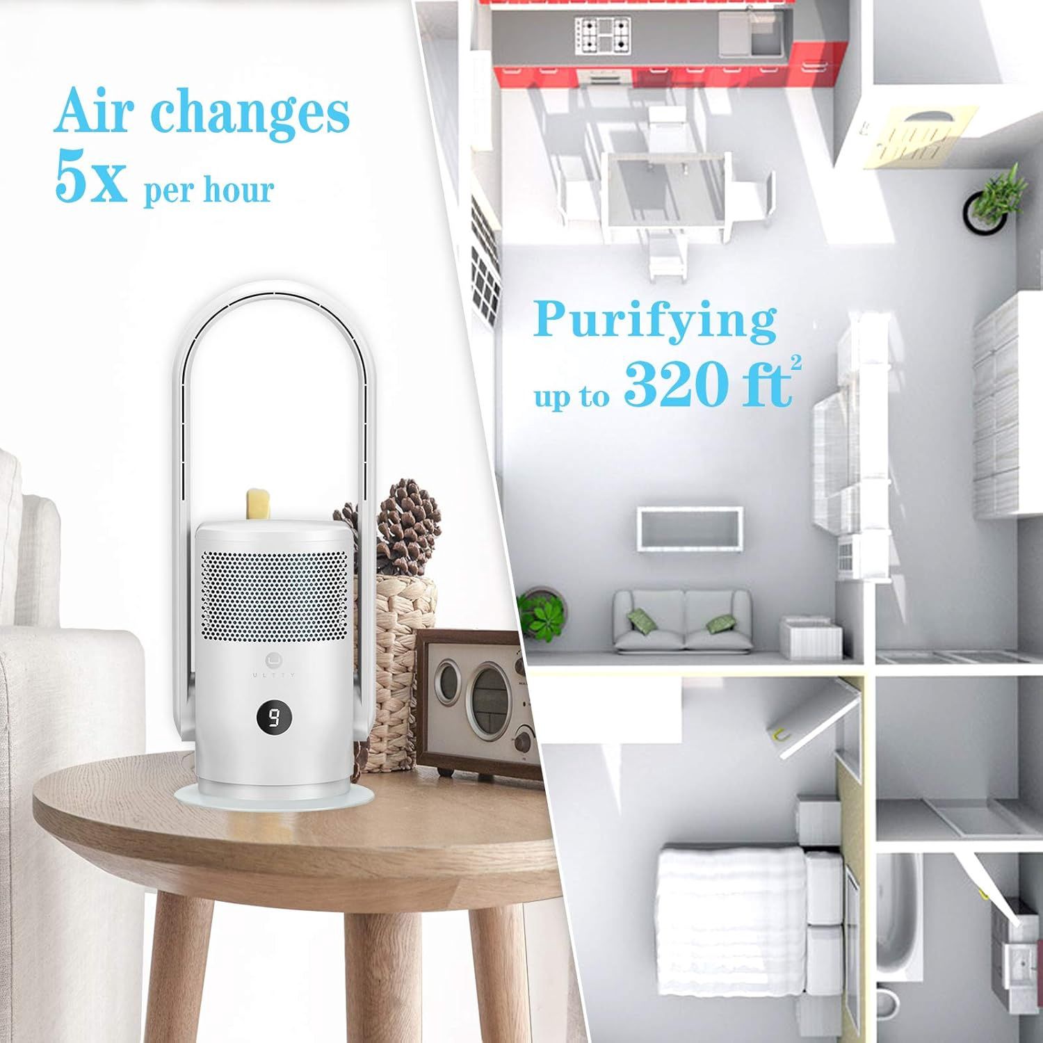 ULTTY Bladeless Tower Fan and Air Purifier in one