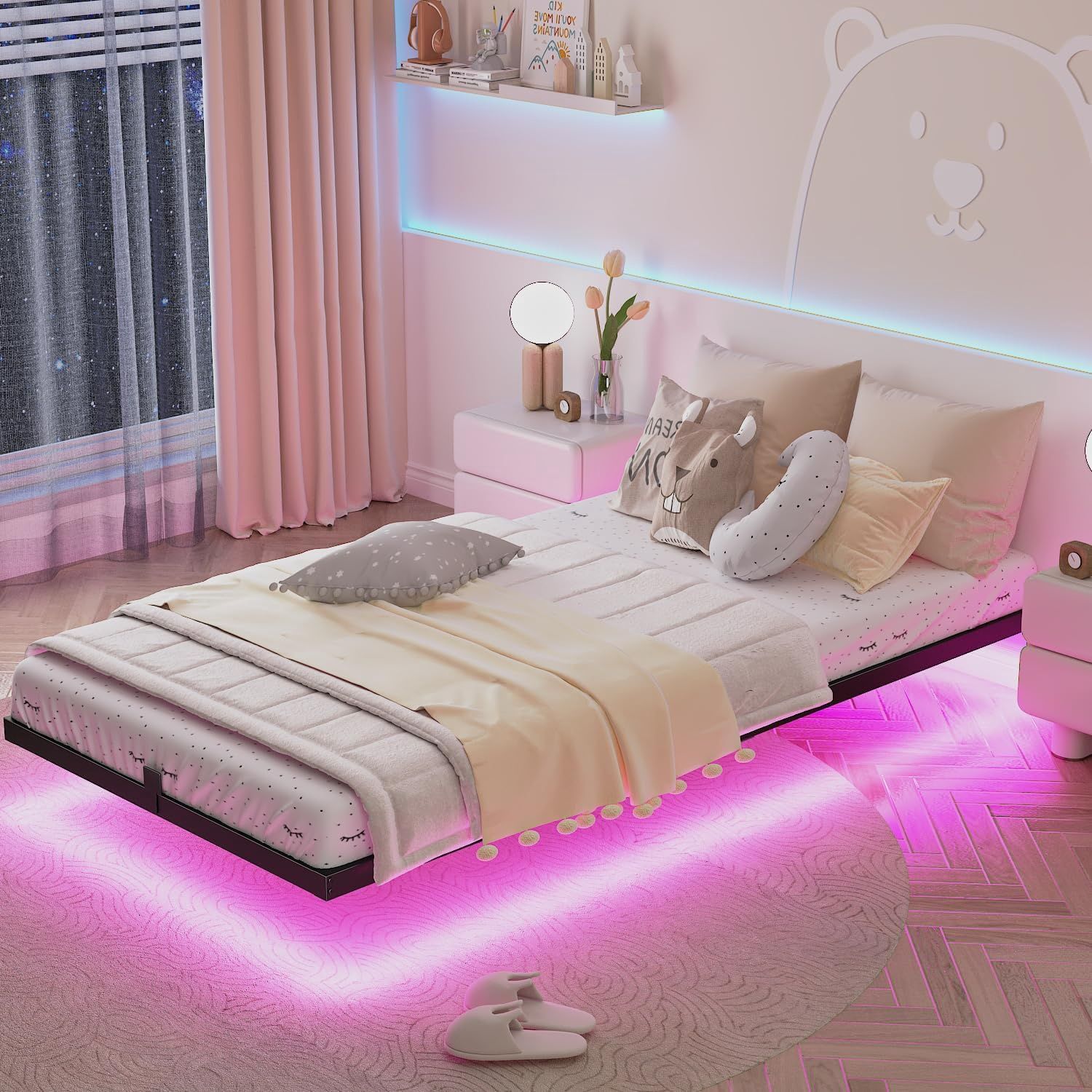 Floating Bed Frame with Smart LED Lights - Twin