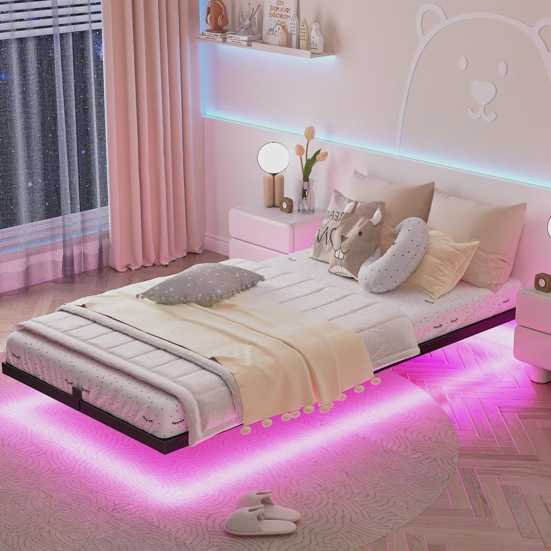 Floating Bed Frame with Smart LED Lights - Twin