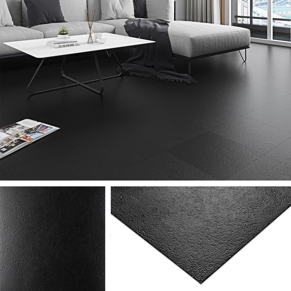 Livelynine Solid Black Vinyl Flooring 32-Pack 12x12 Inch