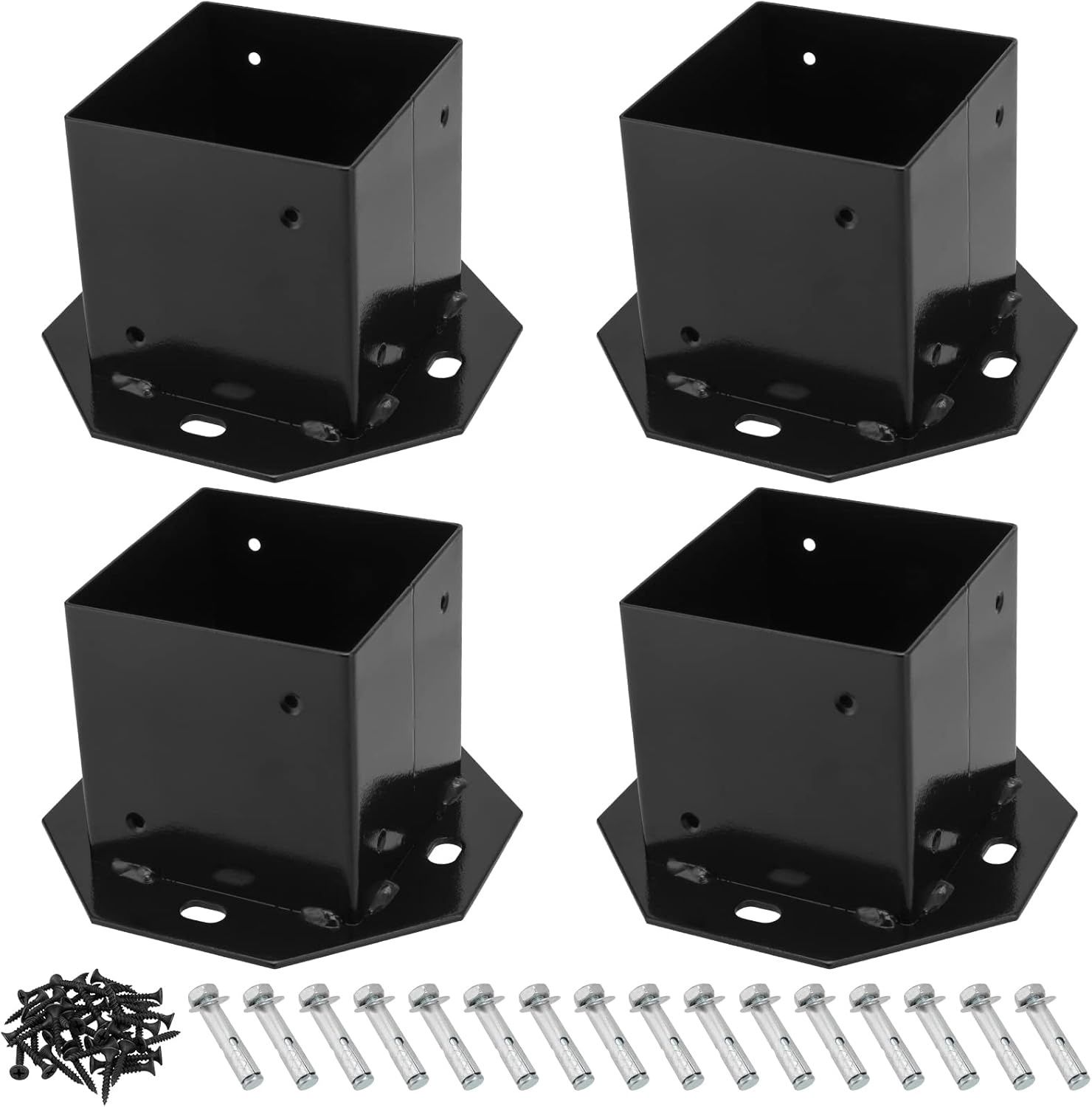 4 Pack 4x4 inch Post Base by HEIHAK, Inner Size 3.6&quot;x3.6&quot; Base Brackets