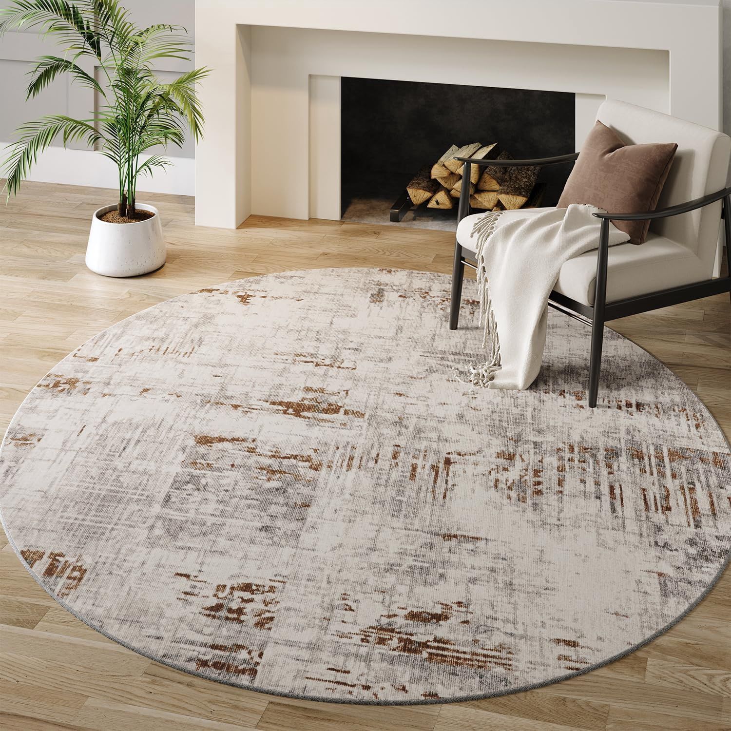 Round Rug 6x6 ft Round Area Rugs for Living Room - Taupe