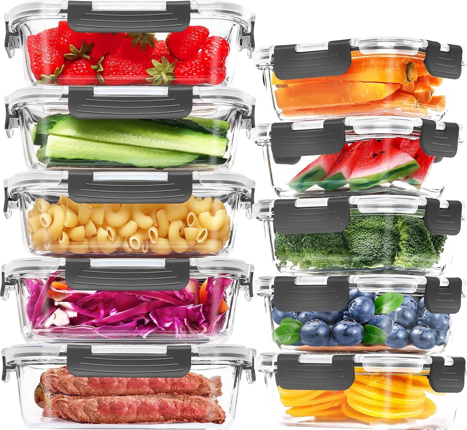 Skroam 10 Pack Glass Food Storage Containers with Lids