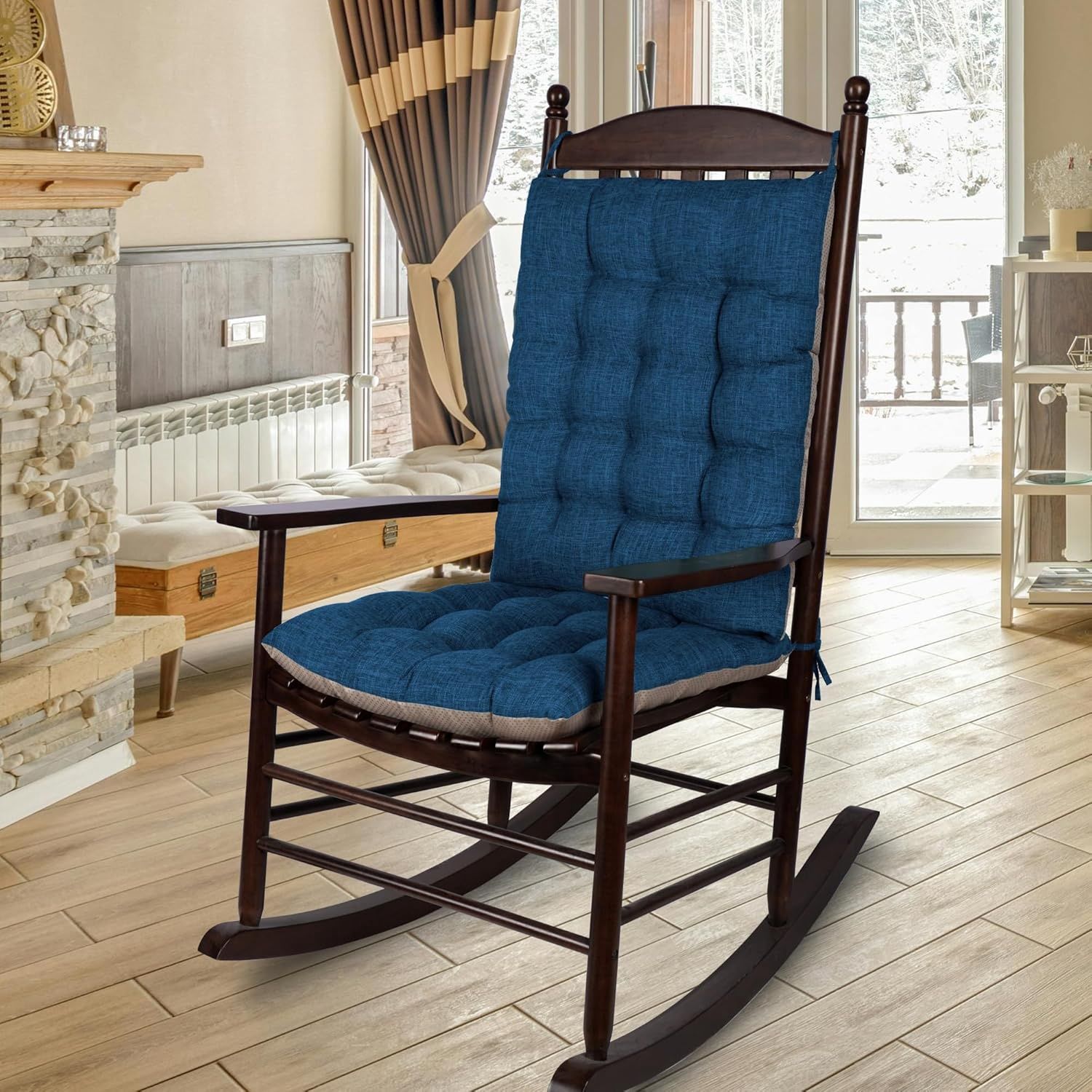 ELFJOY Extra Large Rocking Chair Cushion Non-Slip Linen Chair Pads