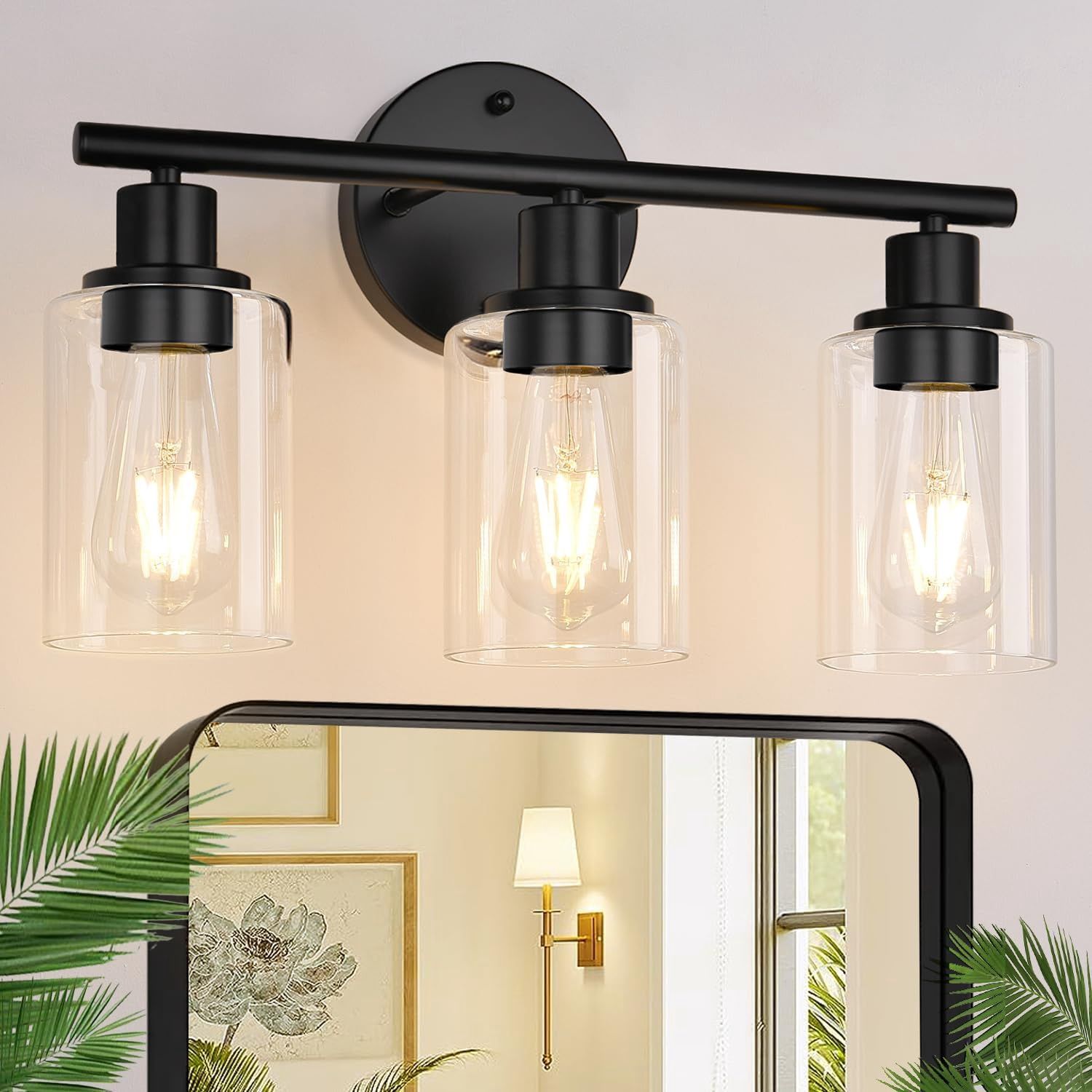 3-Light Bathroom Light Fixtures, Black Bathroom Wall Lights