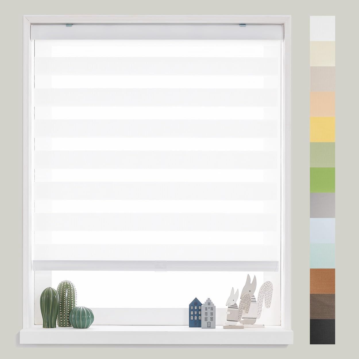 FOIRESOFT Standard Zebra Roller Shades and Blinds [Basic, White, W41 in X H64 in