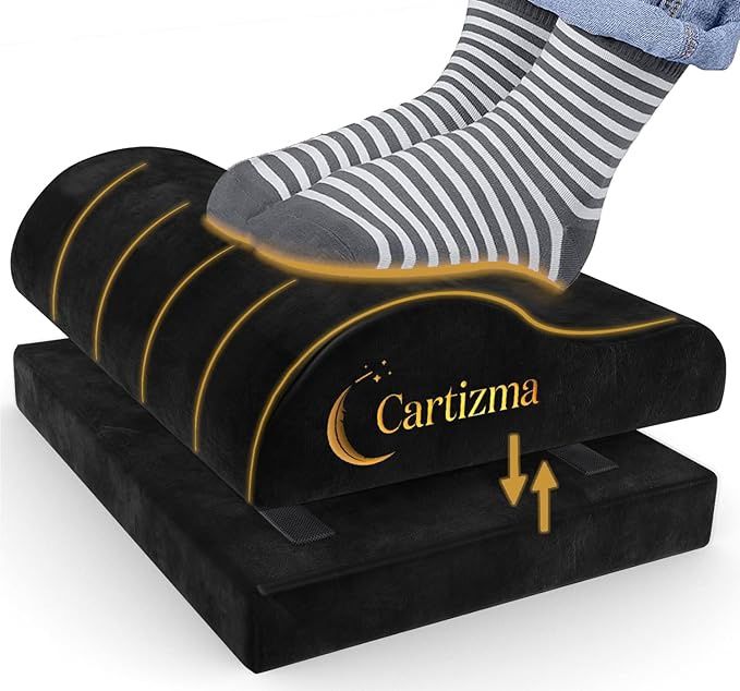 Ergonomic Foot Rest for Under Desk at Work - Wavy Shaped for Heel Support Memory Foam, Anti-Slip, Washable Cover - Office &amp; Gaming Footrest, Back &amp; Leg Pain Relief