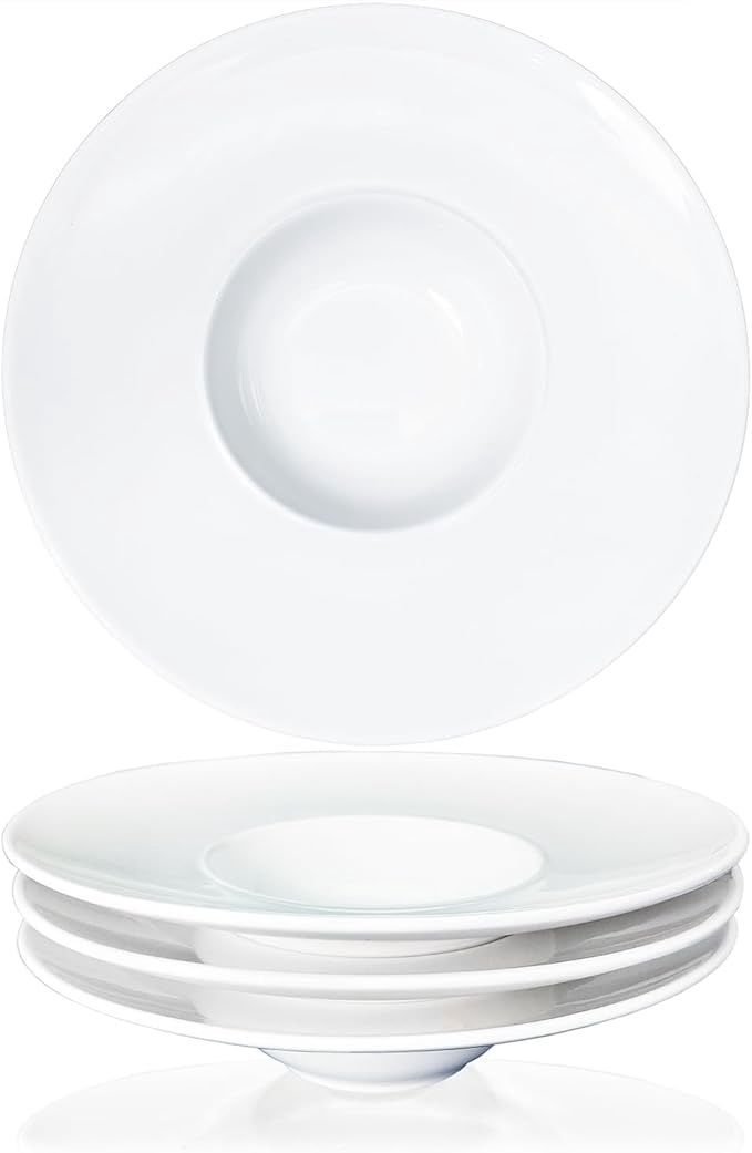 Soup Bowl, Soup Plate with Rim 5.1 oz, Pasta Bowl Set of 4, White Shallow Bowl Plate