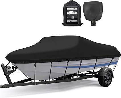 KALINCO Boat Cover, Heavy Duty 900D Waterproof Boat Cover with Motor Cover