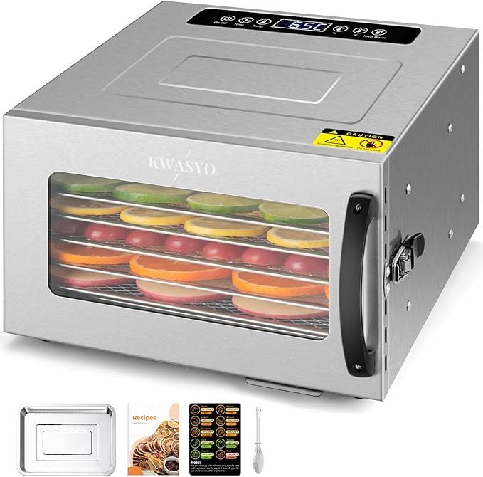 6 Trays Food Dehydrator, All Stainless Steel Dehydrator Raw Food &amp; Jerky Fruit