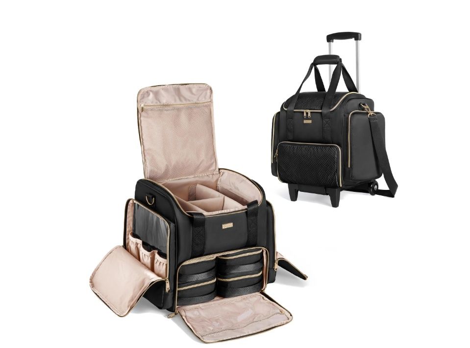 Rolling Makeup Case with 4 Removable Bags, Professional Makeup Train Case with Wheels