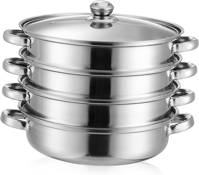 Steamer Pot 28cm Multi- Layer Boiler Stainless Steel Steamer Pots, 4 Tier Cooking s, Steam Soup