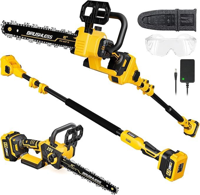 2-in-1 Electric Pole Saws for Tree Trimming, 10 Inch Cordless Chainsaw Compatible with Dewalt 20V